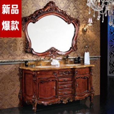 欧式浴室柜组合橡木洗手脸盆柜实木洗漱台落地面盆柜卫生间1.4米